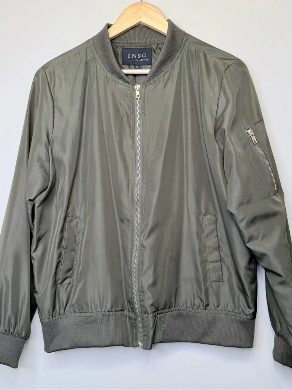INSO | Olive Green Women's Bomber Jacket with Zip Front - Picture 2 of 13